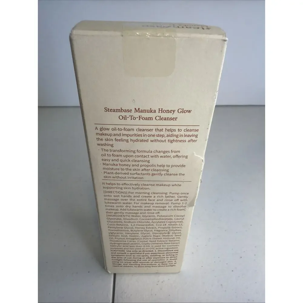 Steambase Manuka Honey Glow Oil to Foam Cleanser 7.27oz NEW Exp 12/2027